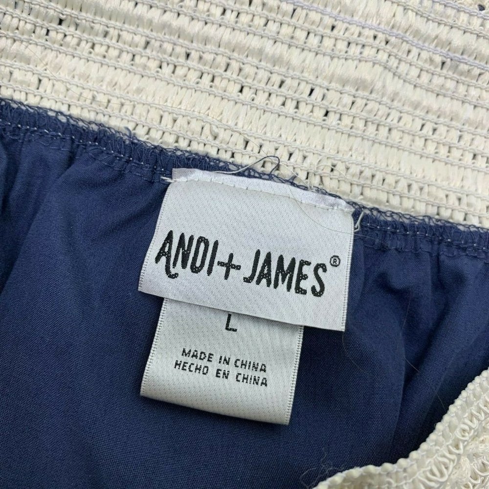 Andi + James Skirt size L A Line Blue Cream Embroidered Skater Boho Womens - Picture 6 of 7